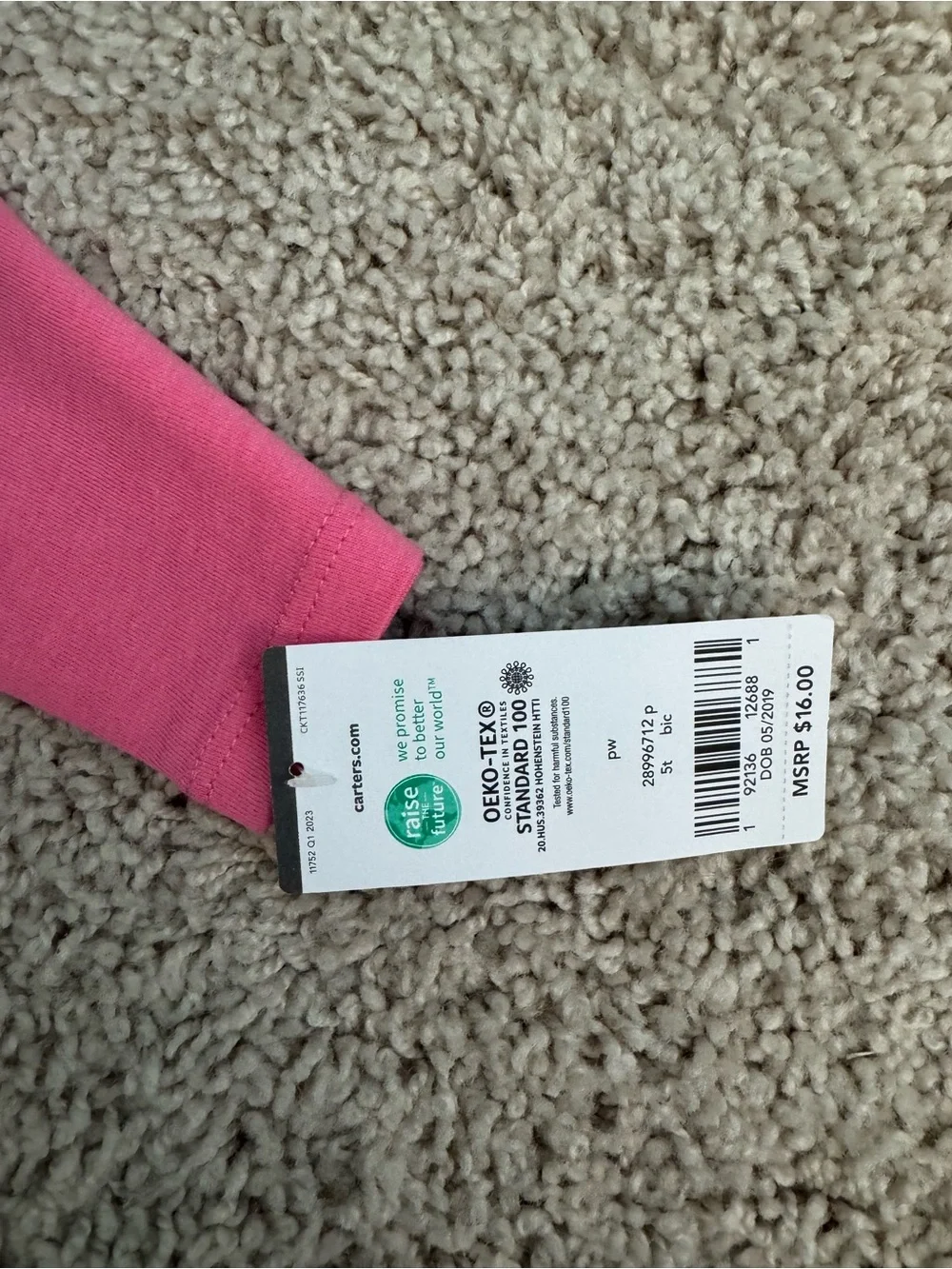 Carter's Bright Pink Long Sleeve Tee with Front Gather